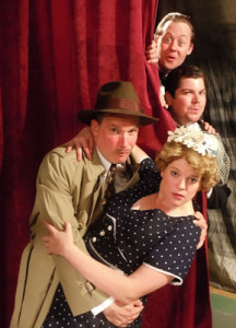 (from top: Justin McCombs, Billy Chace, Nick Rose, and Miranda McGee in "The 39 Steps"