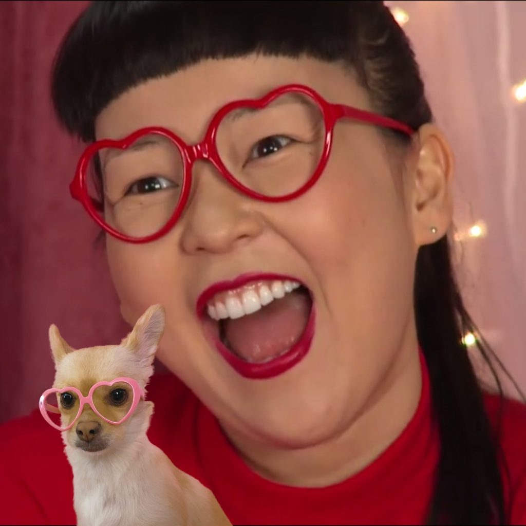 MADE IN AMERICA show Smiling asian woman with dog