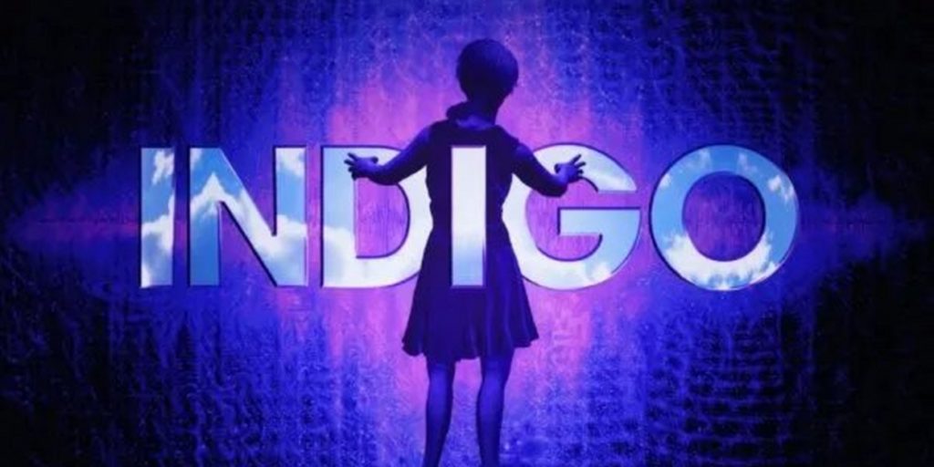 "Indigo" poster with image of girl and a mix of blue and violet colors