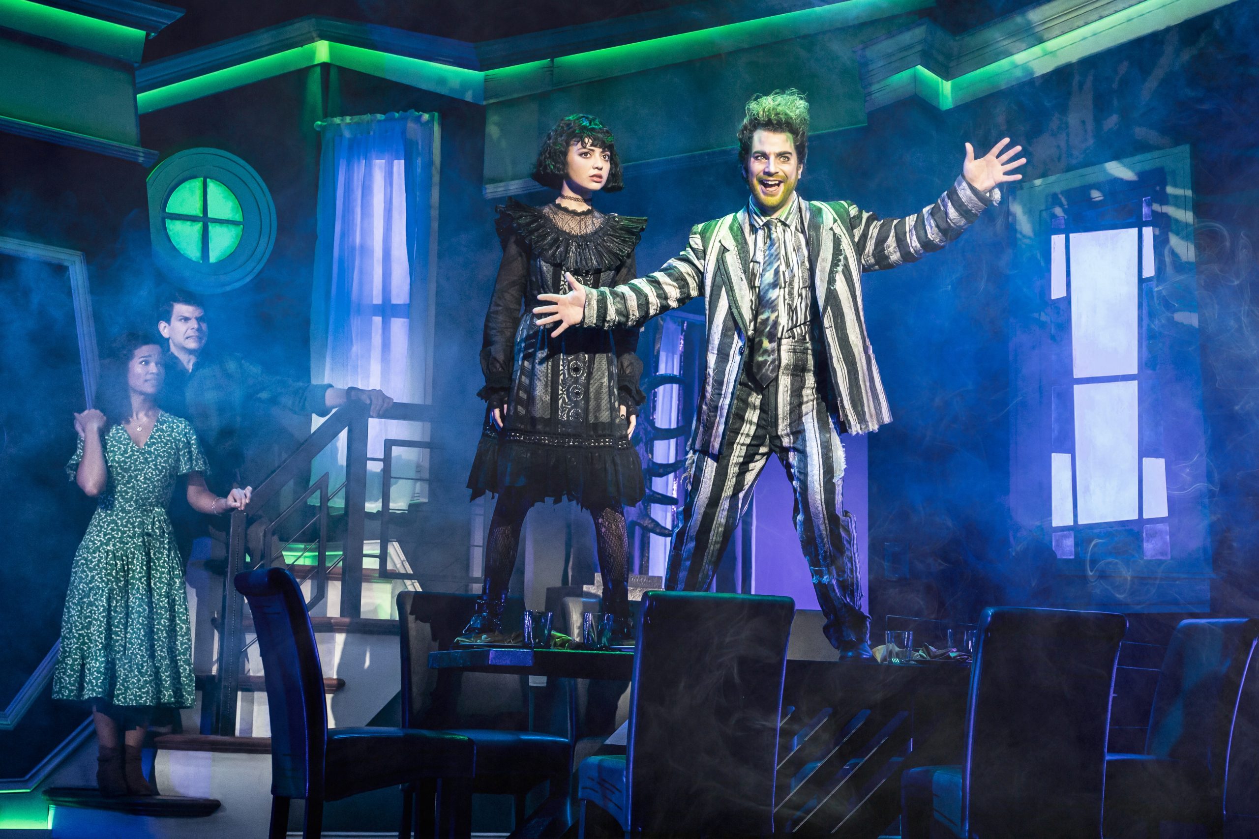 Beetlejuice cast: Pictured (L-R): Isabella Esler (Lydia) and Justin Collette (Beetlejuice)